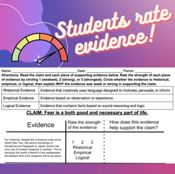 Preview of Evidence Slides, Worksheet, Answer Key