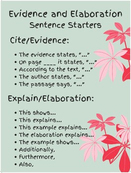 Preview of Evidence and Elaboration Sentence Stems