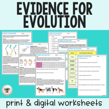 Preview of Evidence for Evolution - Reading Comprehension Worksheets