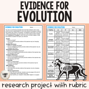 Preview of Evidence for Evolution - Research Project