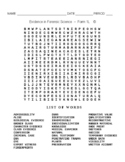 Evidence in Forensic Science  - Word Search Worksheet - Form 1L