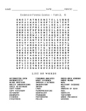 Evidence in Forensic Science  - Word Search Worksheet - Form 3L