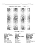 Evidence in Forensic Science  - Word Search Worksheet - Form 6L