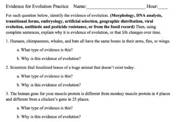 Preview of Evidence of Evolution Practice Examples