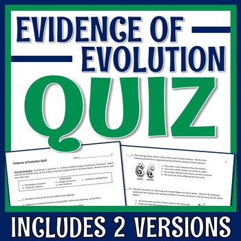 Preview of Middle School Evidence of Evolution QUIZ