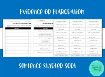Preview of Text Evidence Sentence Starters