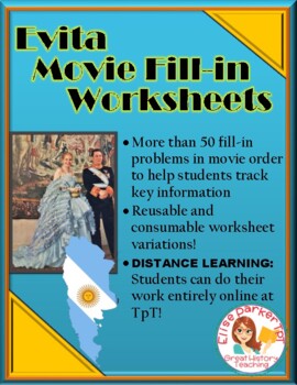 Preview of Evita Movie Worksheets -- Cloze (Fill-in) Activity