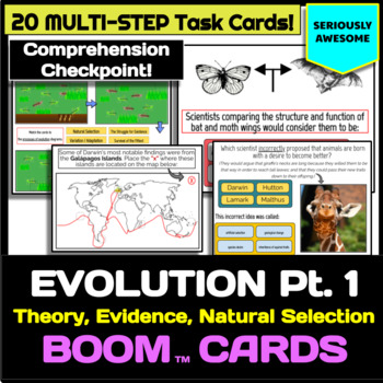 Preview of Evolution Boom Cards - Theory, Evidence & Natural Selection Digital Task Cards