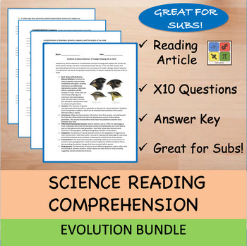 Preview of Evolution Bundle - Reading Passages and x 10 Questions (EDITABLE) Save 30%!