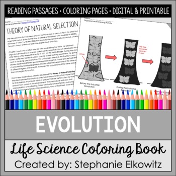 Preview of Evolution Coloring Book and Reading Passages | Printable & Digital