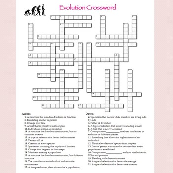 Evolution Crossword Puzzle by Brilliant Biology | TpT