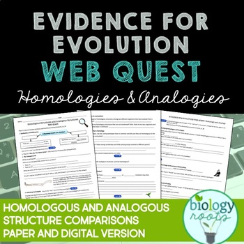Preview of Evolution Homologous Analogous Structures Web Quest
