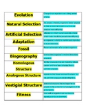 Evolution Sort and Vocabulary Quiz