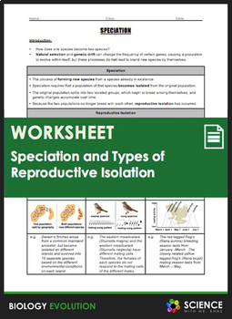 Preview of Evolution Species Speciation & Types of Reproductive Isolation Worksheet