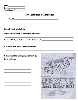 Preview of Evolution - The Evolution of Evolution Worksheet