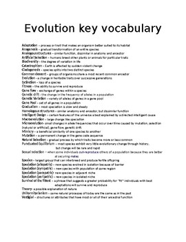 Evolution Voary Definitions Mr M Teachers Pay Teachers