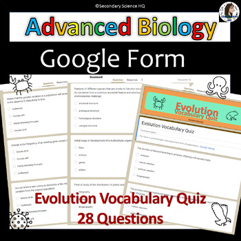 Preview of Evolution Vocabulary Quiz| Google Form | Advanced Biology