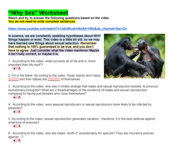 Preview of Evolution - "Why Sex?" Documentary Worksheet