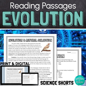 Preview of Evolution and Natural Selection Reading Comprehension Passage PRINT and DIGITAL