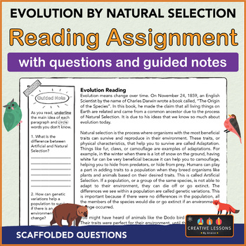 Preview of Evolution by Natural Selection Reading Assignment | Guided Notes