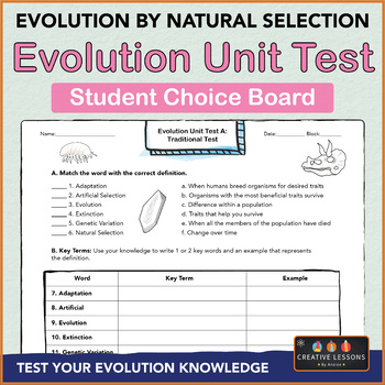 Preview of Evolution by Natural Selection Unit Test | Science Test | 3 different versions