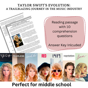 Preview of Evolution of Taylor Swift - Reading Comprehension - Middle School - Language Art
