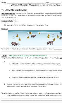 Preview of Evolution unit - adaptation, variation, evidence and graphing-Student handouts