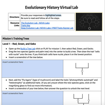 Preview of Evolutionary History Virtual Lab