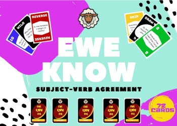 Preview of Ewe Know Card Game Subject-Verb Agreement [Plays like UNO]