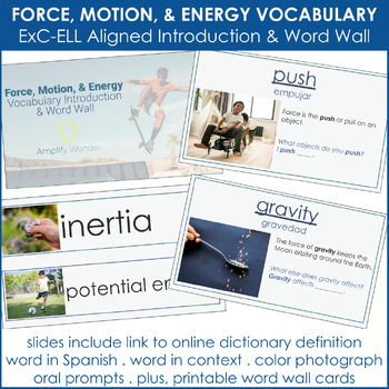 Preview of ExC-ELL Aligned Vocabulary Introduction & Word Wall: Force, Motion, and Energy