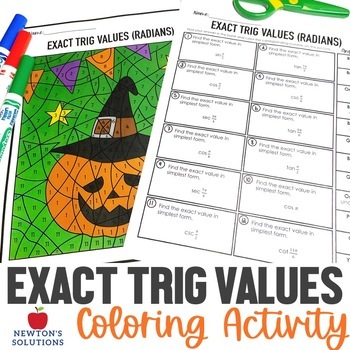 Preview of Exact Trig Values Radians Color by Number Halloween Activity