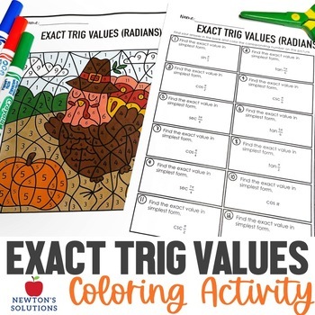 Preview of Exact Trig Values Radians Color by Number Thanksgiving Activity