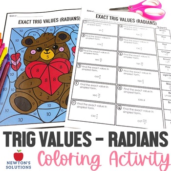 Preview of Exact Trig Values in Radians Color by Number Valentine's Day Activity