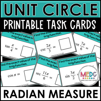 Preview of Find exact values of trig functions Unit Circle Activity Task Cards Radians