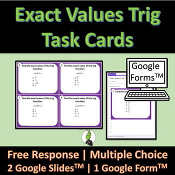 Preview of Exact Values Trig Unit Circle Printable Task Cards | Google Forms | Slides