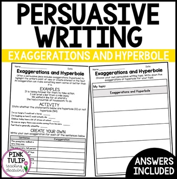 Preview of Exaggerations and Hyperbole - Persuasive Writing Worksheets