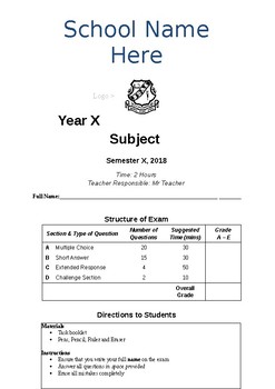 Preview of Exam Cover Page Template