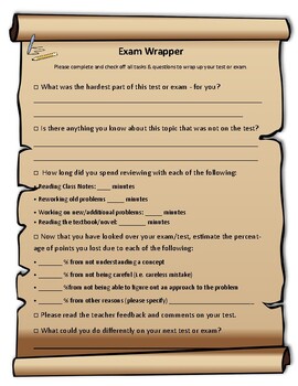 Preview of High School Exam Wrapper - printable or digital form reflection / exit ticket