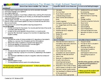 Preview of Exam and Test Accommodation Tip Sheet for Teachers