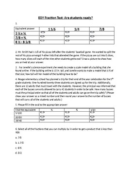 Preview of Exam prep for fractions 10 questions