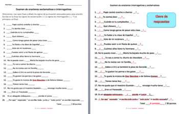 Preview of Examen de oraciones exclamativas e interrogativas o Worksheet | Signos