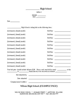 Preview of Example Bid Letter - for High School Band Directors