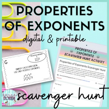 Preview of Properties of Exponents Scavenger Hunt Activity Bundle for Algebra