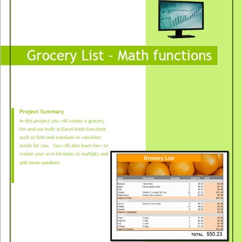 Preview of Excel 2010 Tutorial - Creating a Grocery List using AutoSum function, formulas