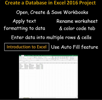 Preview of Excel 2016 Certification Project - Creating a Database (Intro to Excel Skills)