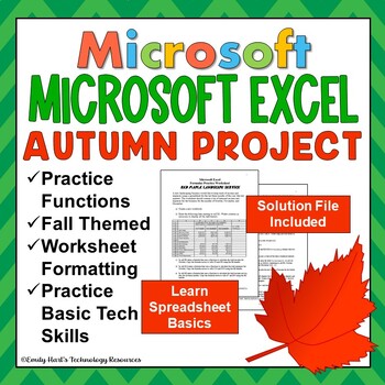 Preview of MICROSOFT EXCEL: Autumn & Fall Themed Spreadsheet Using Basic Functions