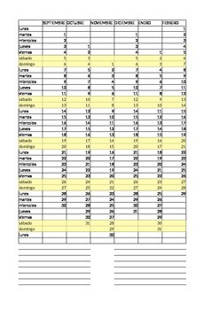 Preview of Excel Calendario del curso 2015-16