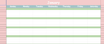 Preview of Excel Editable Blank Monthly Calendar- 12 months