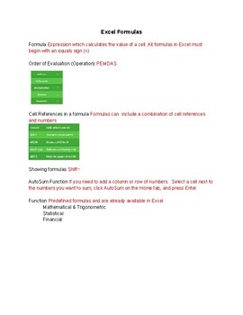 Preview of Excel Formula Notes