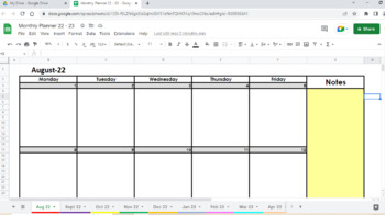 Preview of Excel Google Sheets Digital Monthly Planner Lesson Plan Template Editable